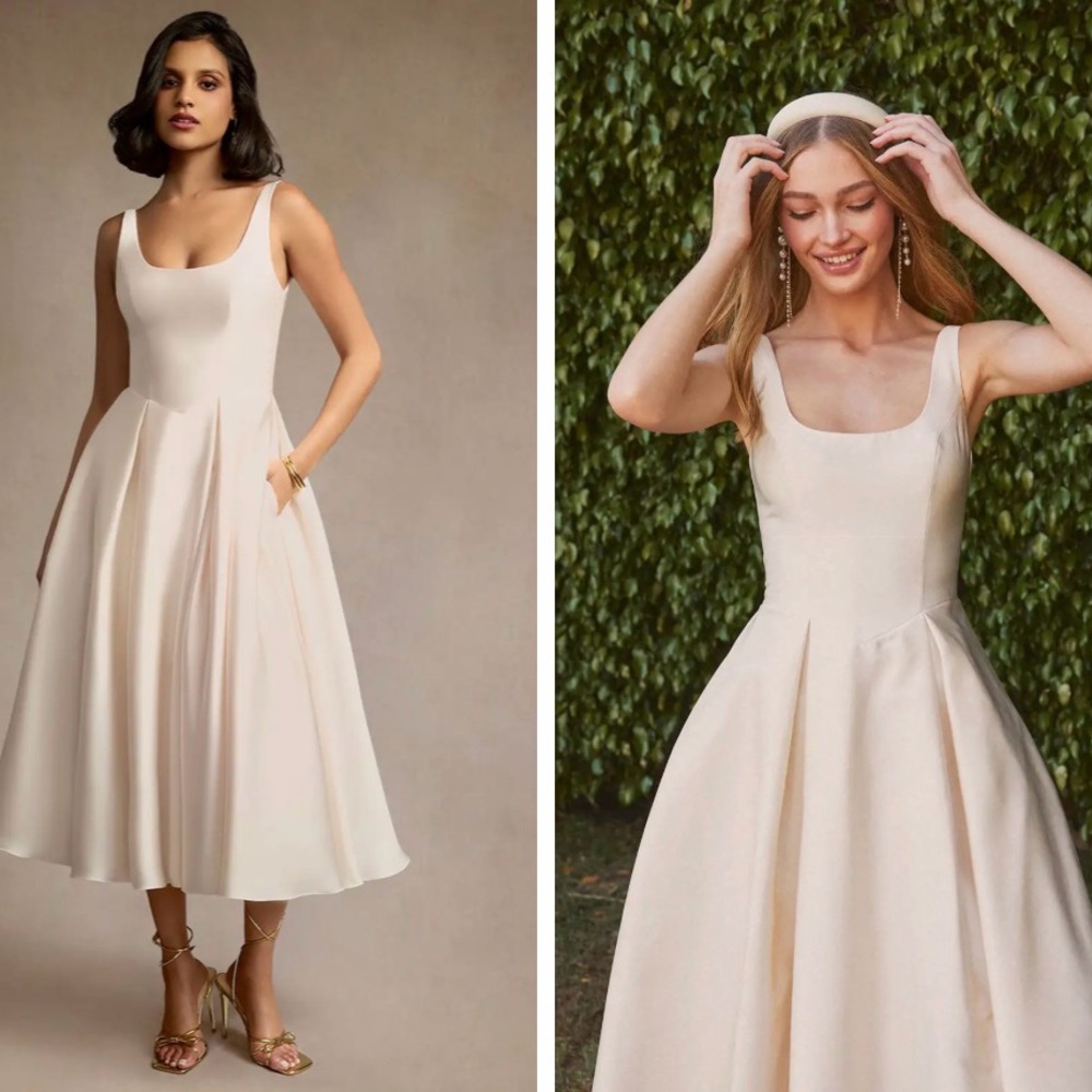 Azazie Strapless Satin Dress in cream